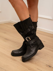 Stivali Urban biker nabuk nero - Divine Follie