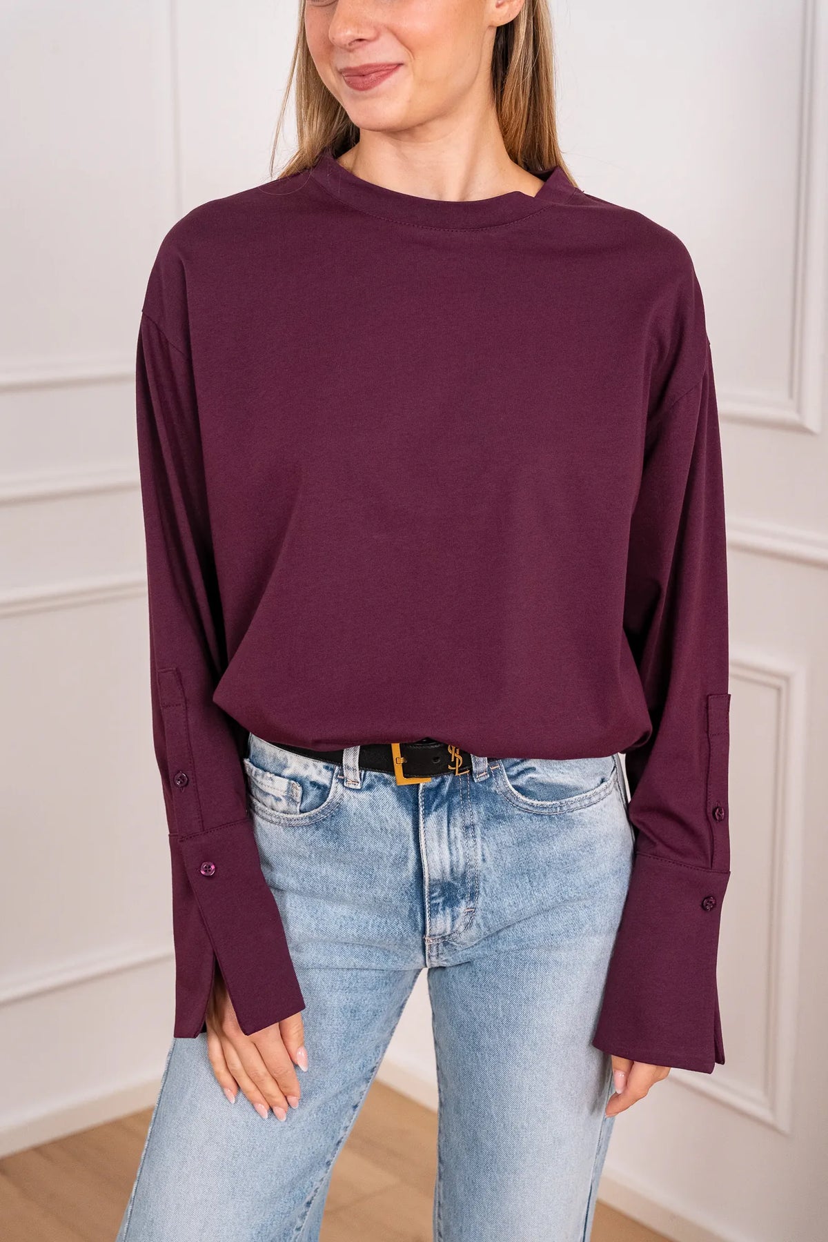 T shirt Polsino manica lunga con finale stile camicia - Tensione In
