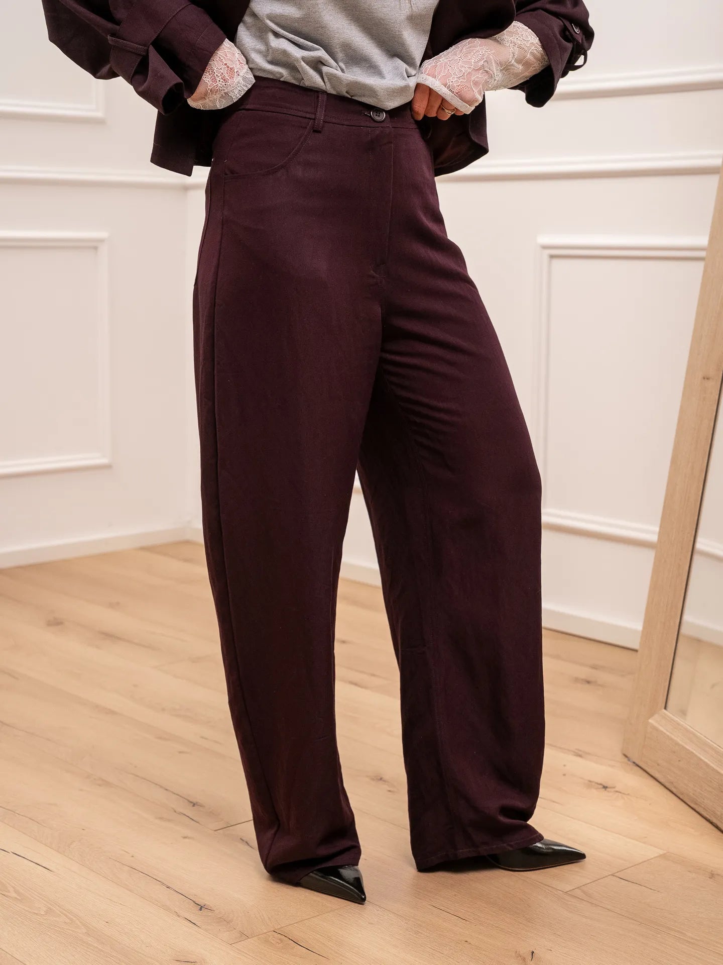 Pantaloni barrel Cavallery in chambray prugna - You Decide