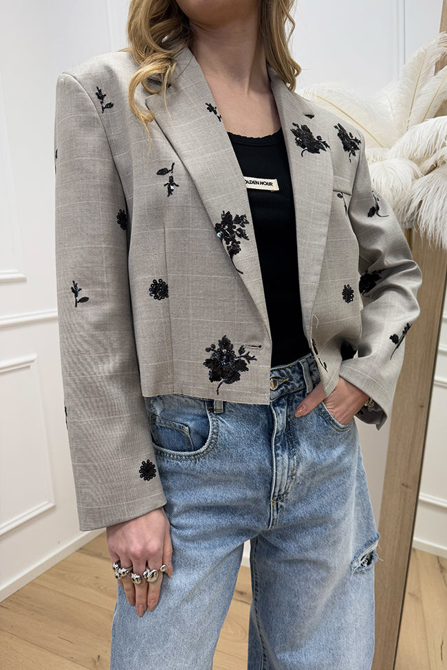 Giacca crop grigia con ricami di paillettes - Vicolo
