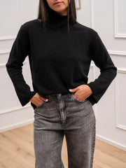 Maglia collo alto nera 100% lana - HaveOne