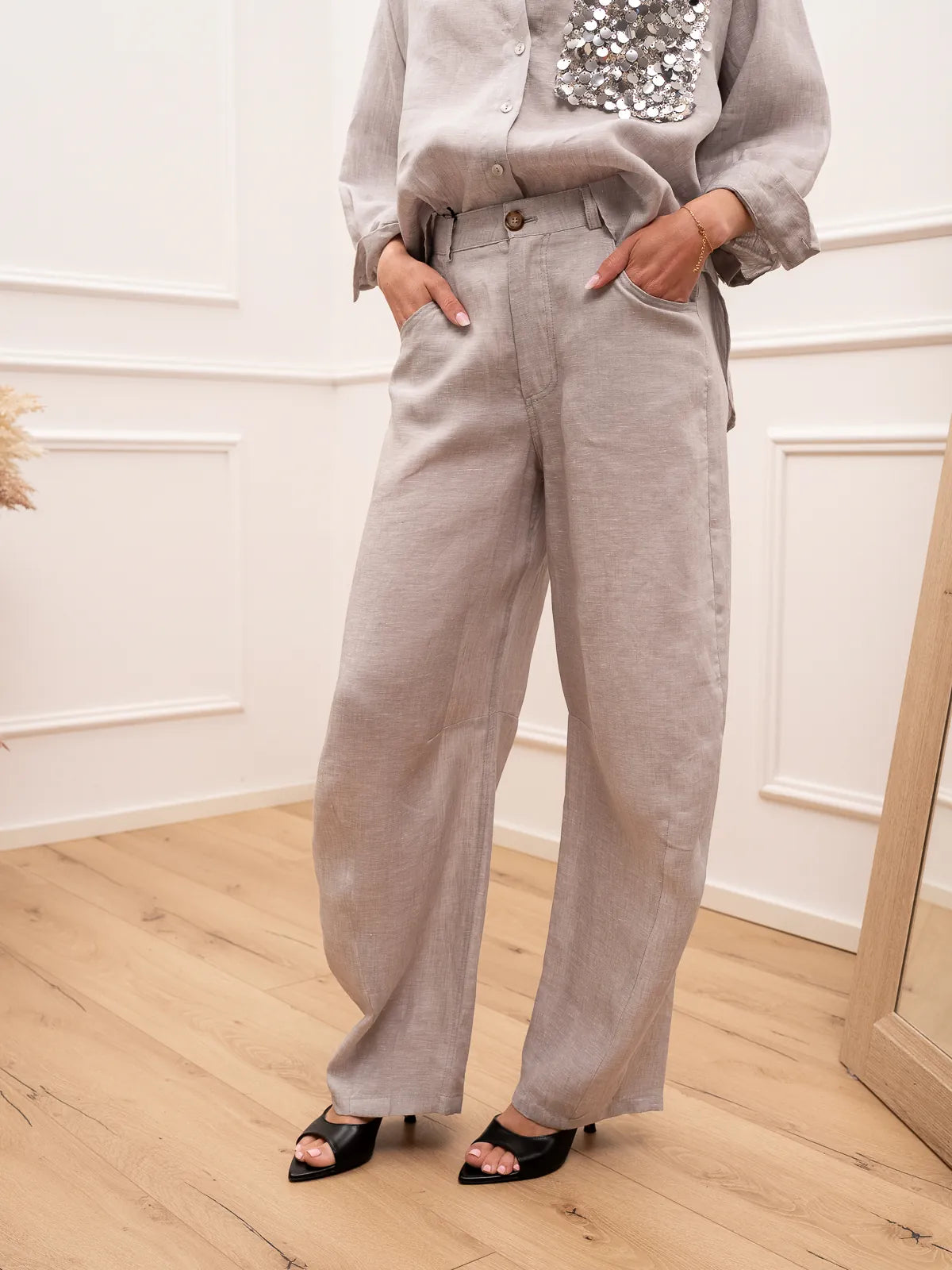 Pantaloni Dreamer perla in lino - Tensione In
