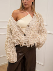 Cardigan peluche sfrangiato burro - Vicolo