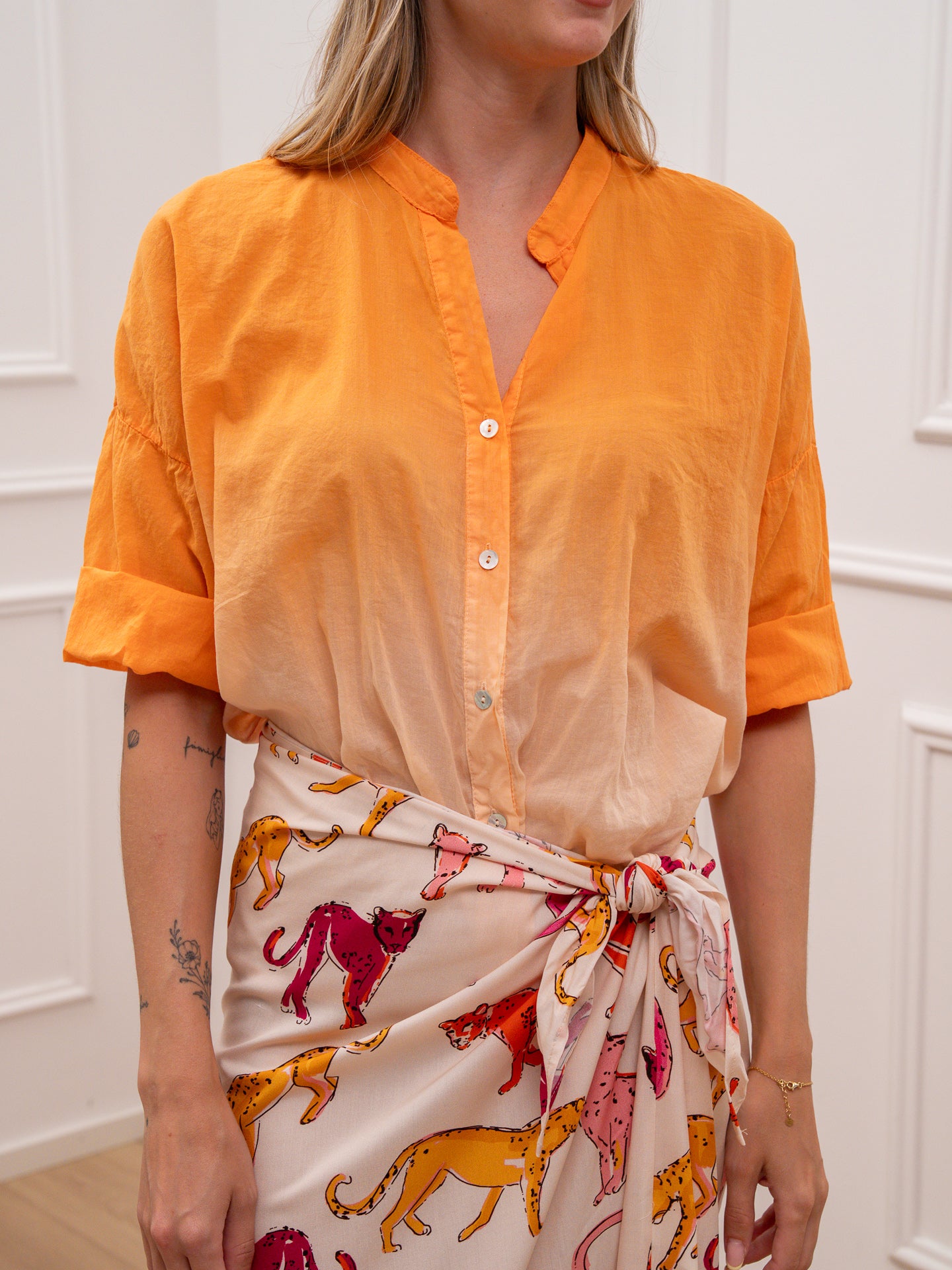 Camicia in voile di cotone sfumata salmone - HaveOne