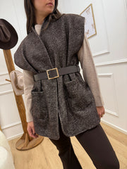Gilet spigato moro con cintura - HaveOne