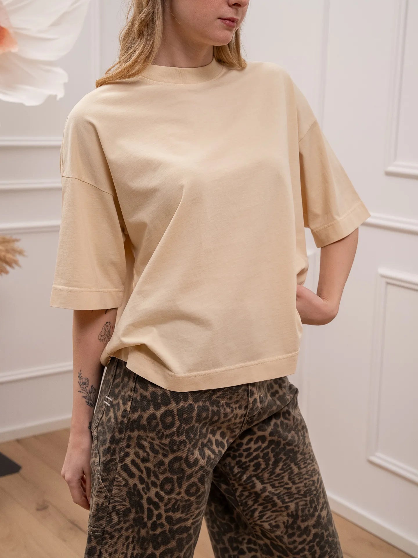 T shirt nocciola mezza corta bordi spessi - HaveOne