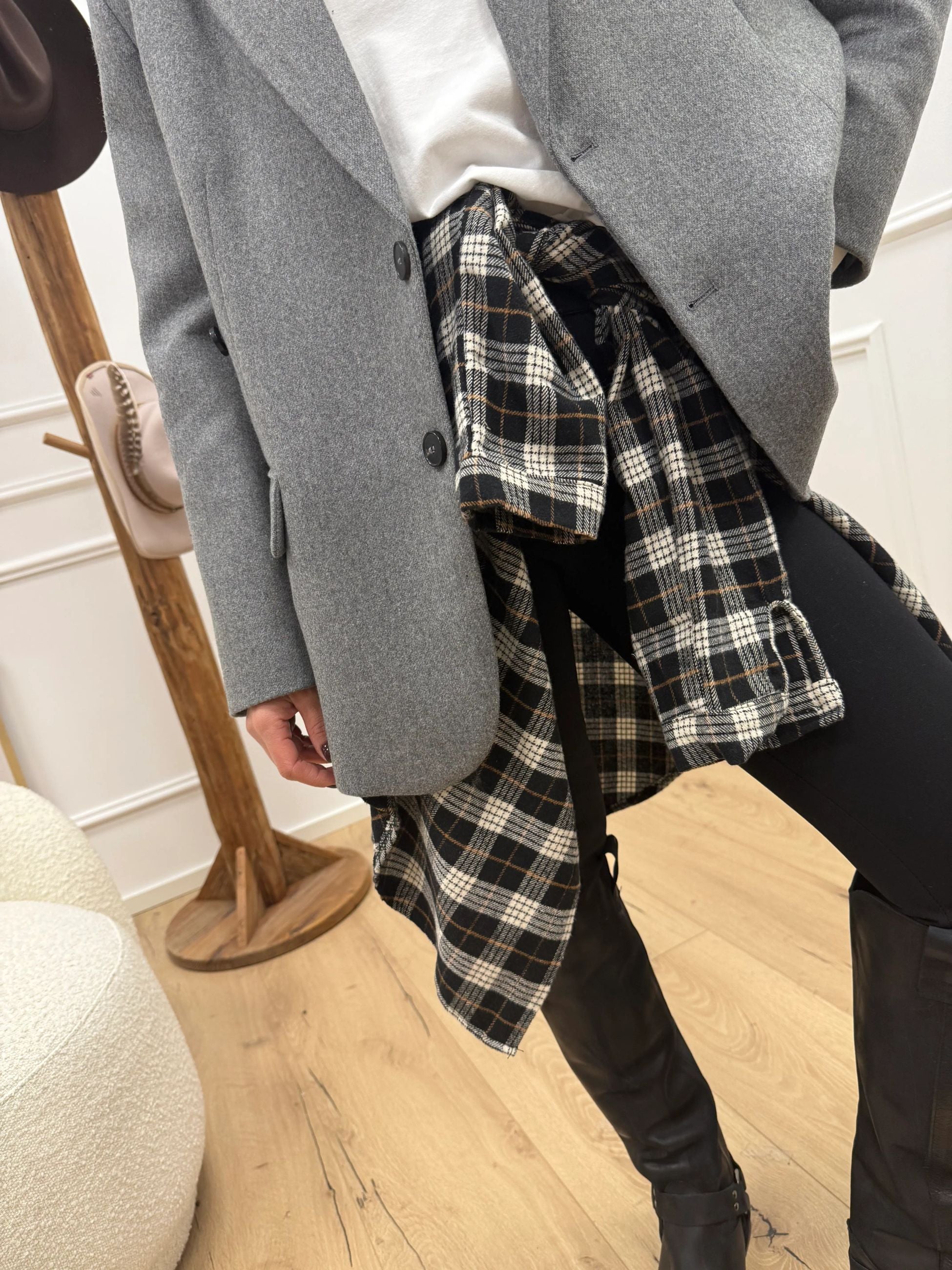 Camicia check nero, panna, tabacco in flanella - HaveOne