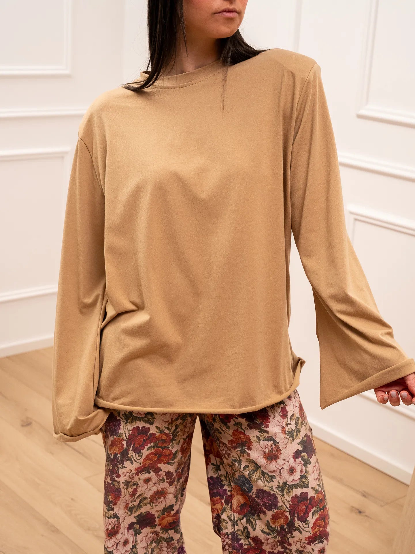 T shirt camel maxi manica e spalline - Crispy
