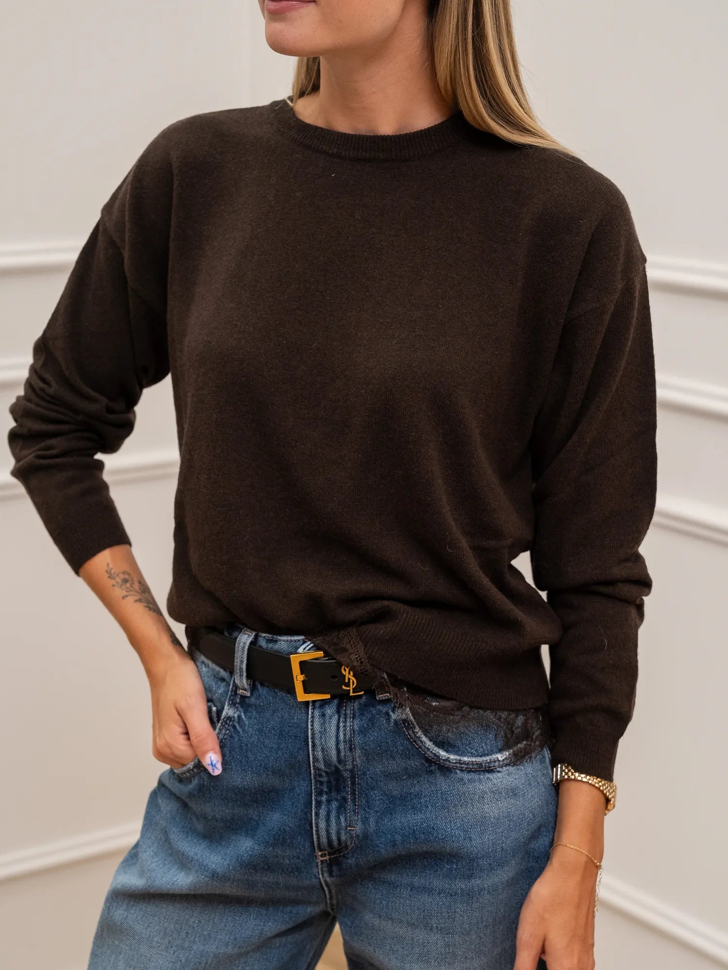 Maglia pizzo sul fondo misto lana e cashmere - Kontatto