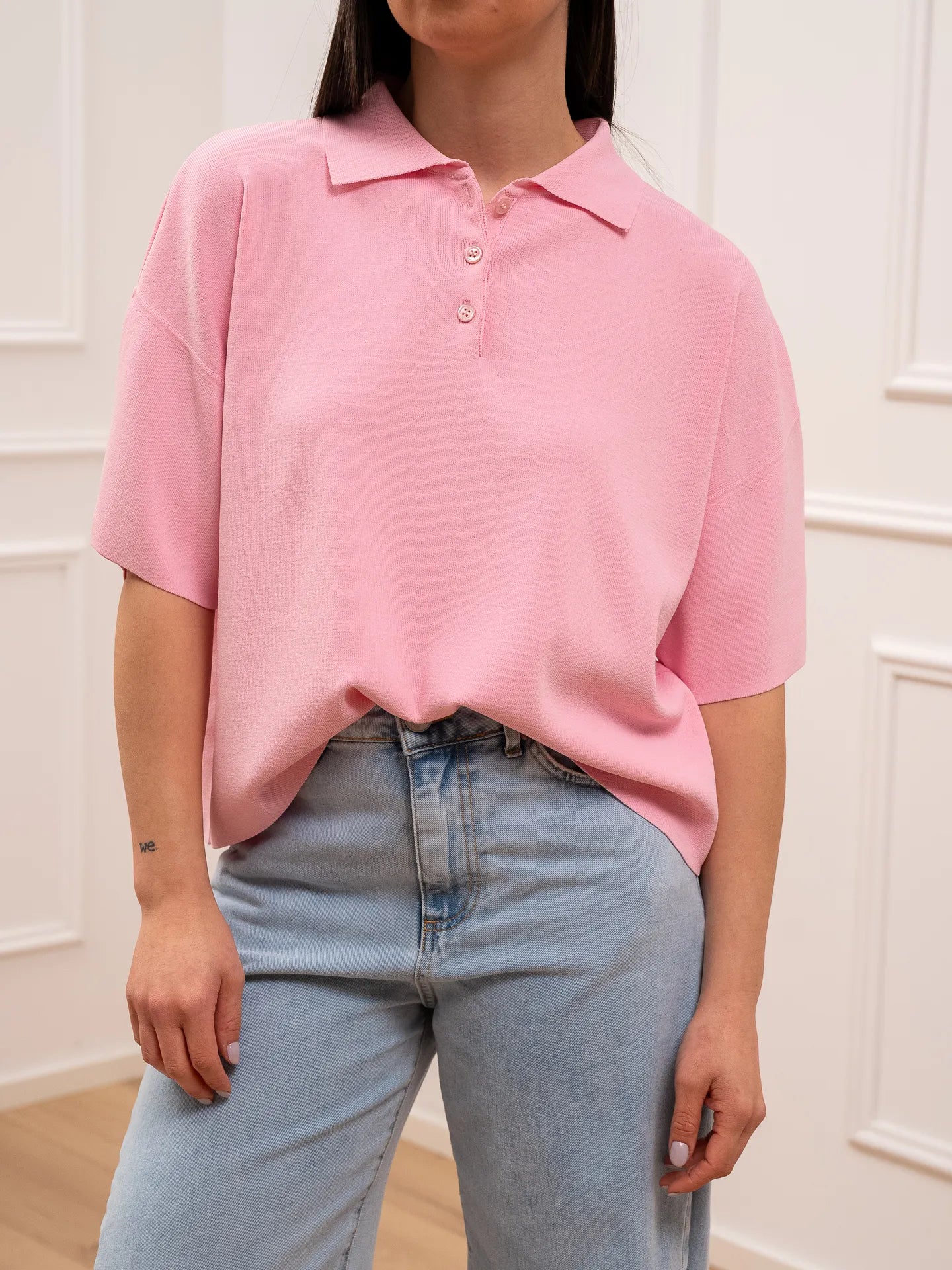 Polo in tricot rosa a scatoletta - Vicolo