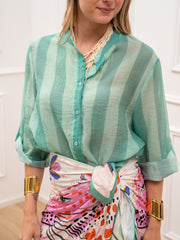 Camicia riga larga turchese chiaro e scuro in lyocell - HaveOne
