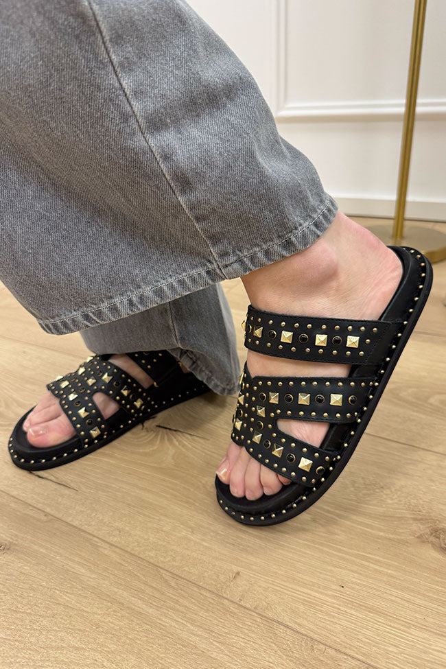 Ciabatte nere con borchie dorate - Ovyè