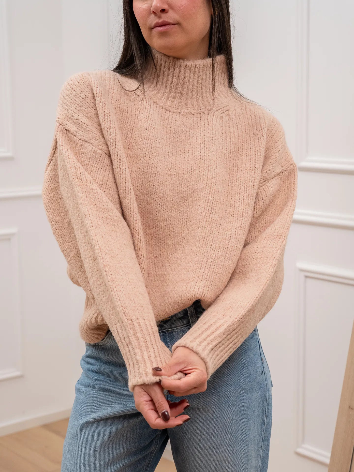 Maglia cipria collo a cratere - Vicolo