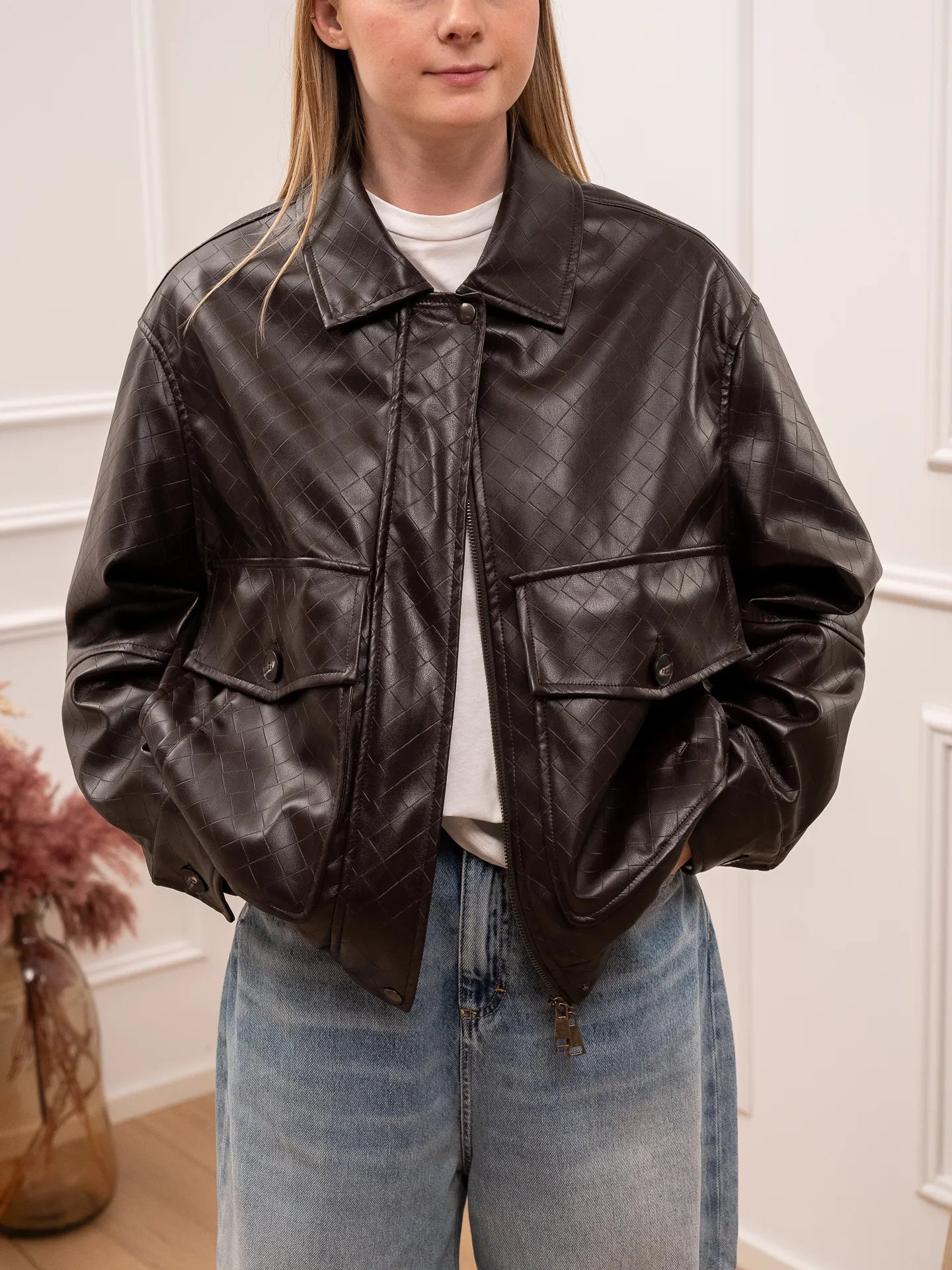 Bomber moro ecopelle intrecciata con maxi tasche - Tensione In