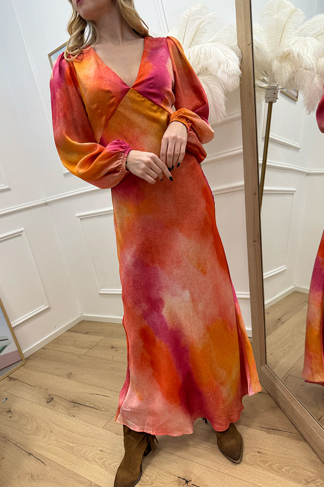 Vestito tie dye rosa e arancio manica balloon - Glamorous