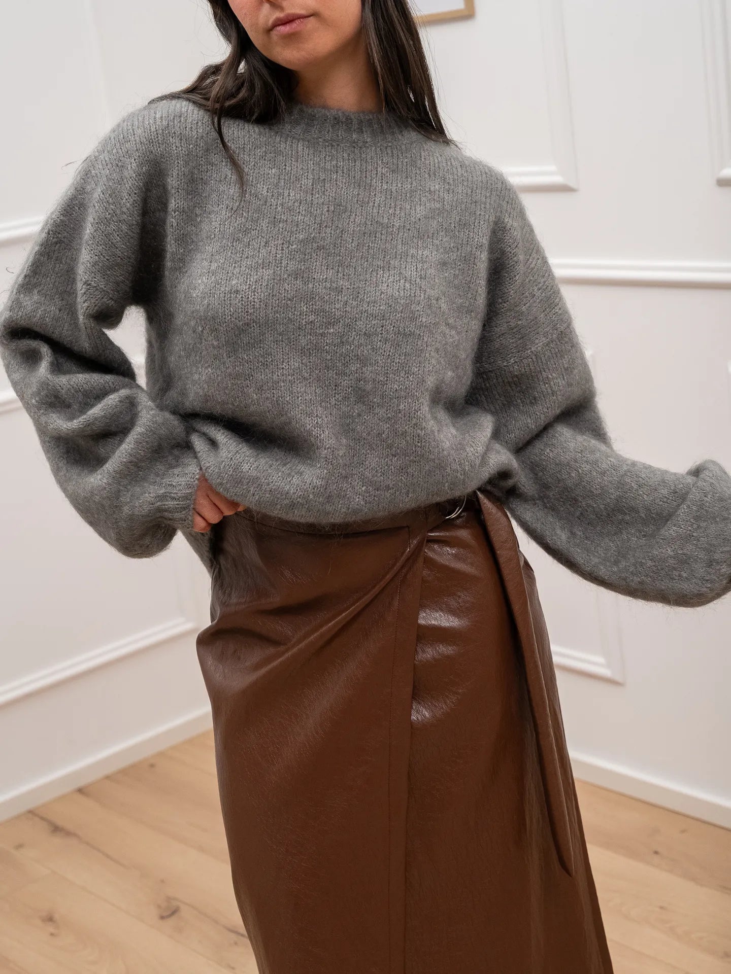 Maglia grigia manica palloncino misto mohair - Tensione In