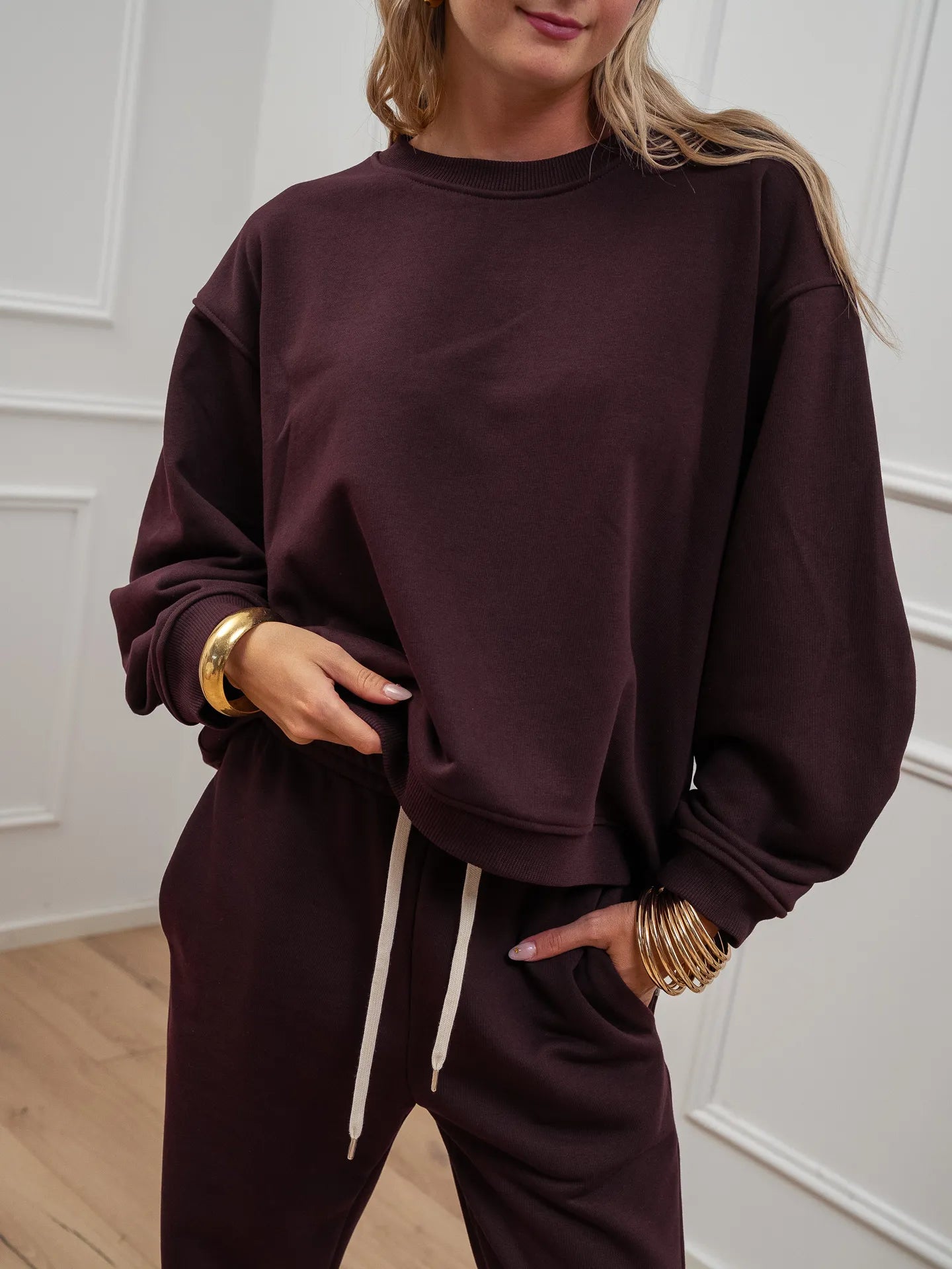 Felpa basic vinaccia manica arricciata - Vicolo