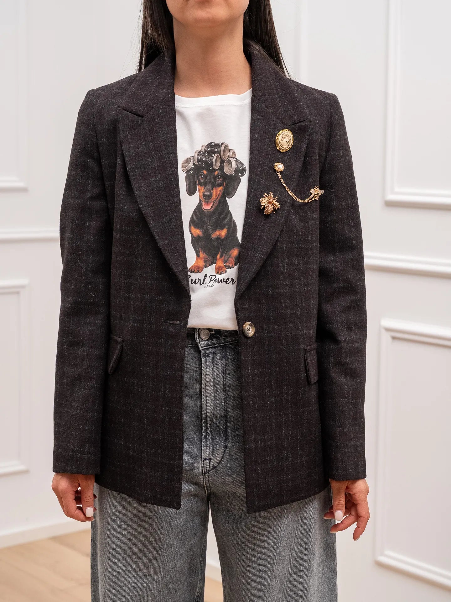 Giacca cappotto check vino, nera - Vicolo