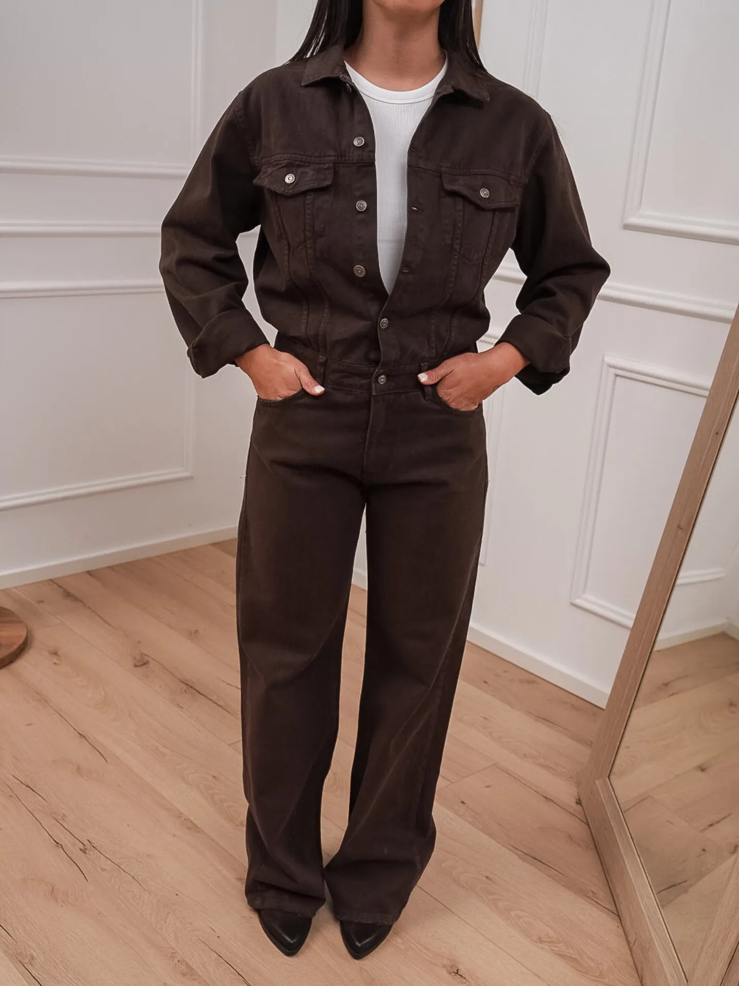 Tuta salopette in denim moka - Vicolo