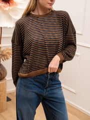 Maglia rigata blu, camel viscosa leggera - Dixie