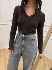 Maglia serafino sottile moro misto mohair - HaveOne