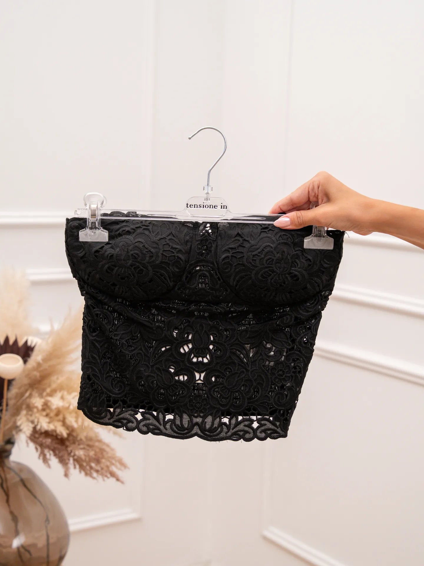 Top corsetto pizzo nero con punto smock - Tensione In