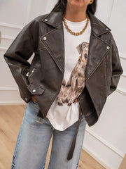 Giacchetto biker moro effetto slavato - JJXX