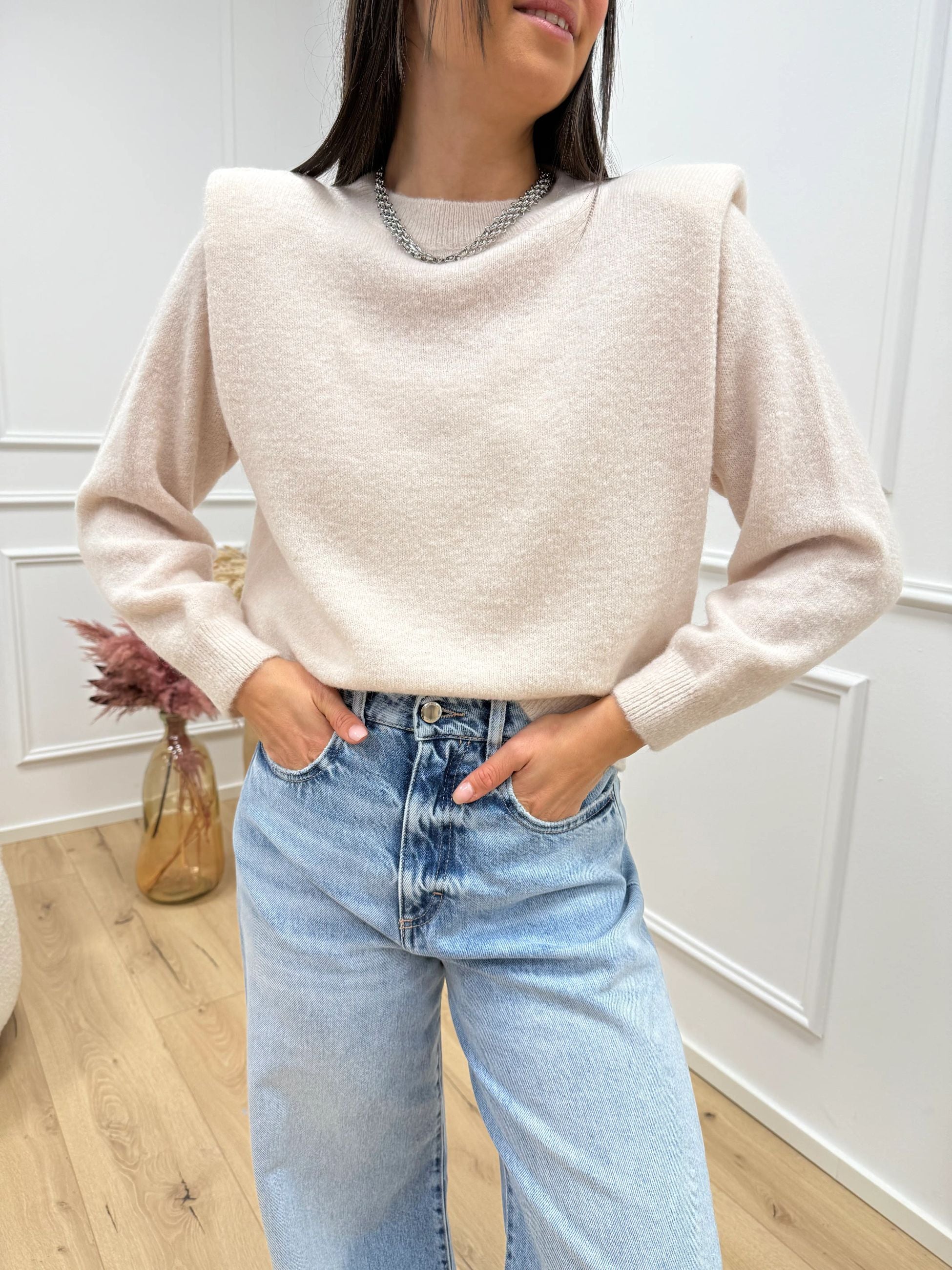 Maglia baby alpaca burro con spalle imbottite - Dixie