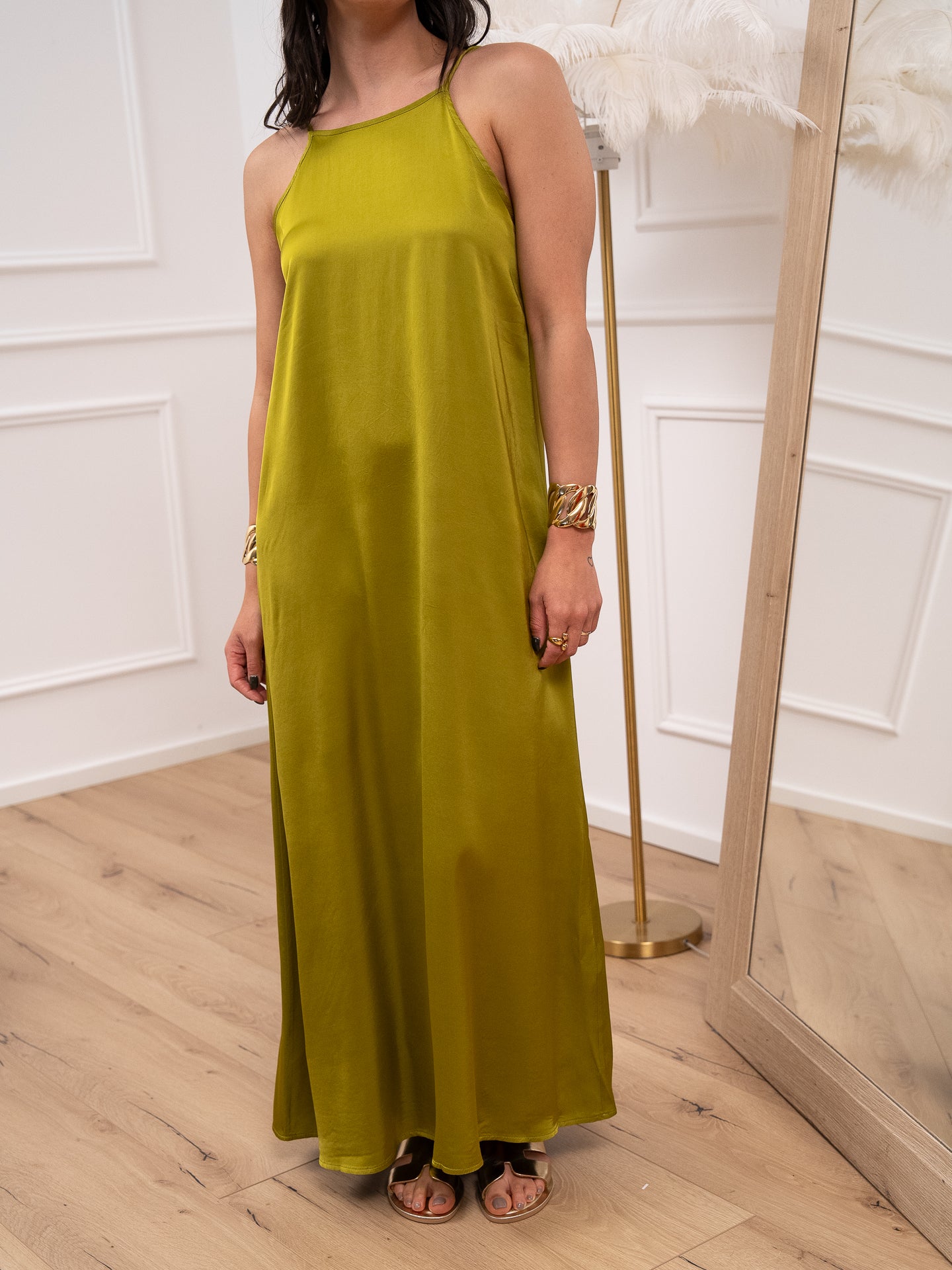 Vestito lungo olio scollo a v sul retro - HaveOne