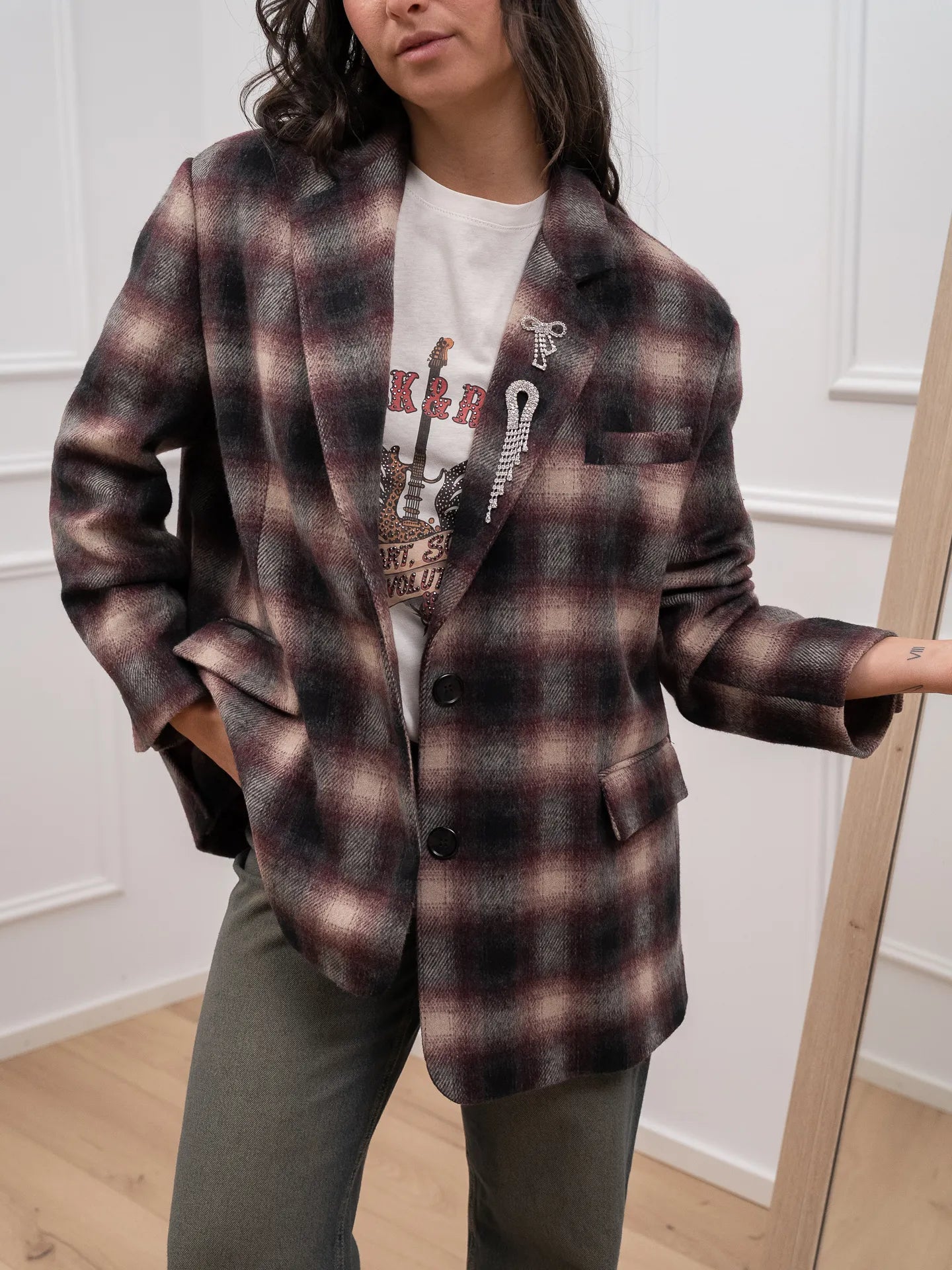 Giacca check in panno bordeaux - Dixie