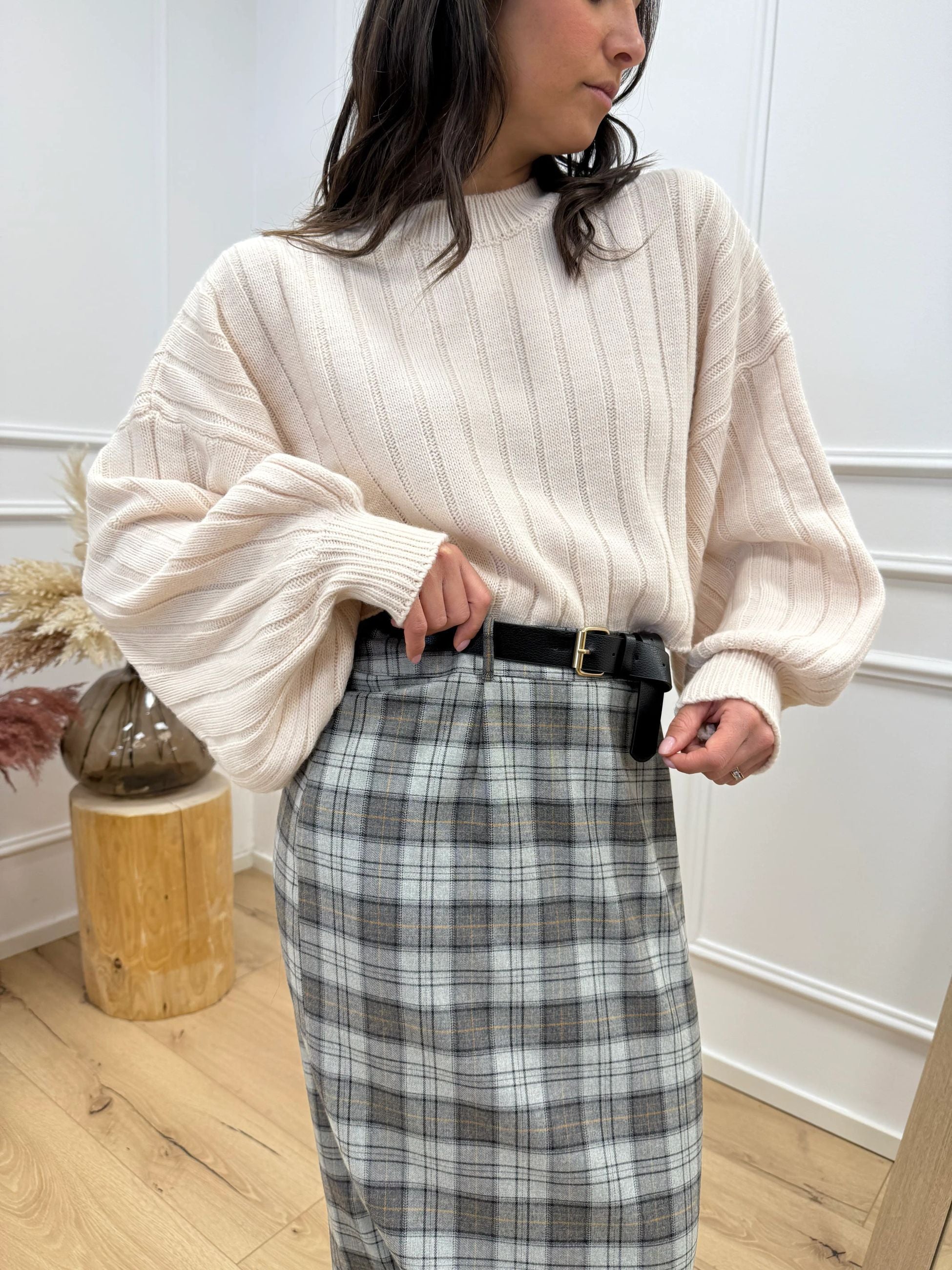 Maglia crop panna con manica balloon - HaveOne