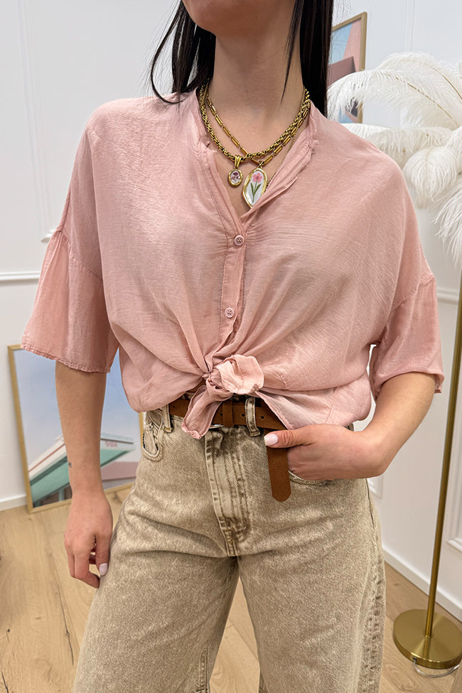 Camicia in mussola rosa antico con nodo - Vicolo