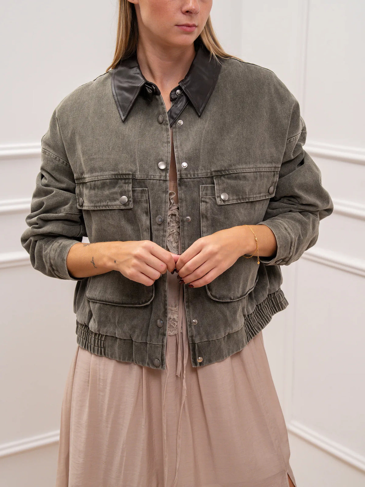 Bomber washed colletto in ecopelle - You Decide