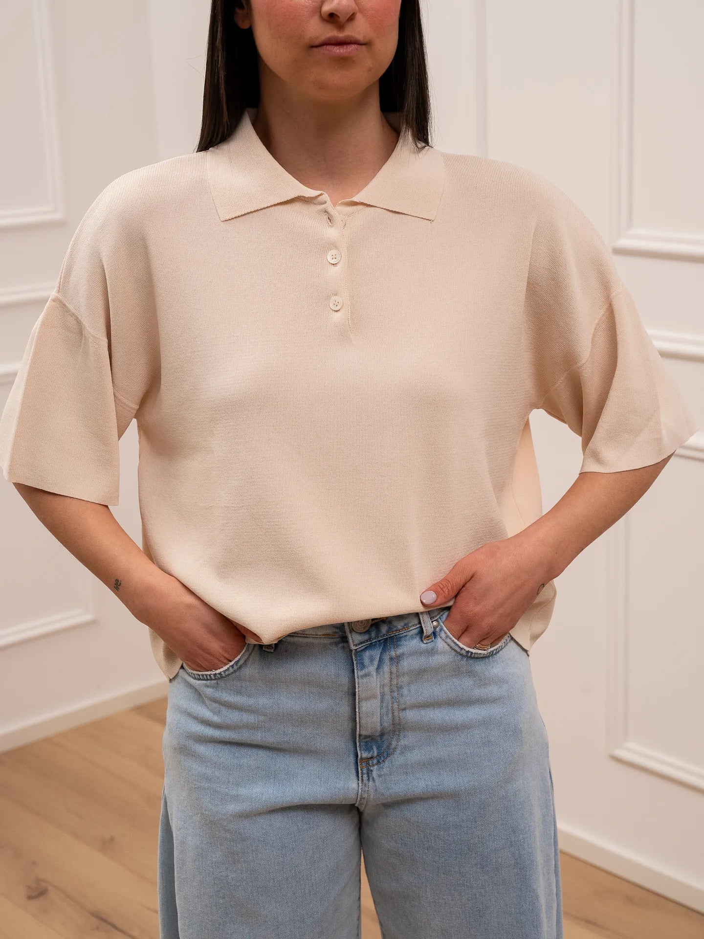 Polo in tricot gesso a scatoletta - Vicolo