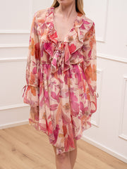 Vestito mini Flora burro, pesca e rosa taglio a punta - HaveOne