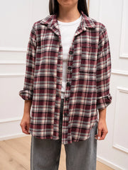 Camicia check nero, bordeaux, panna in flanella - HaveOne