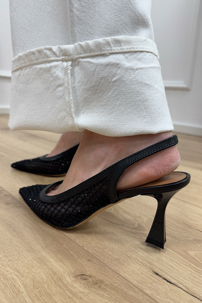 Décolleté slingback nere a rete con strass - Ovyè