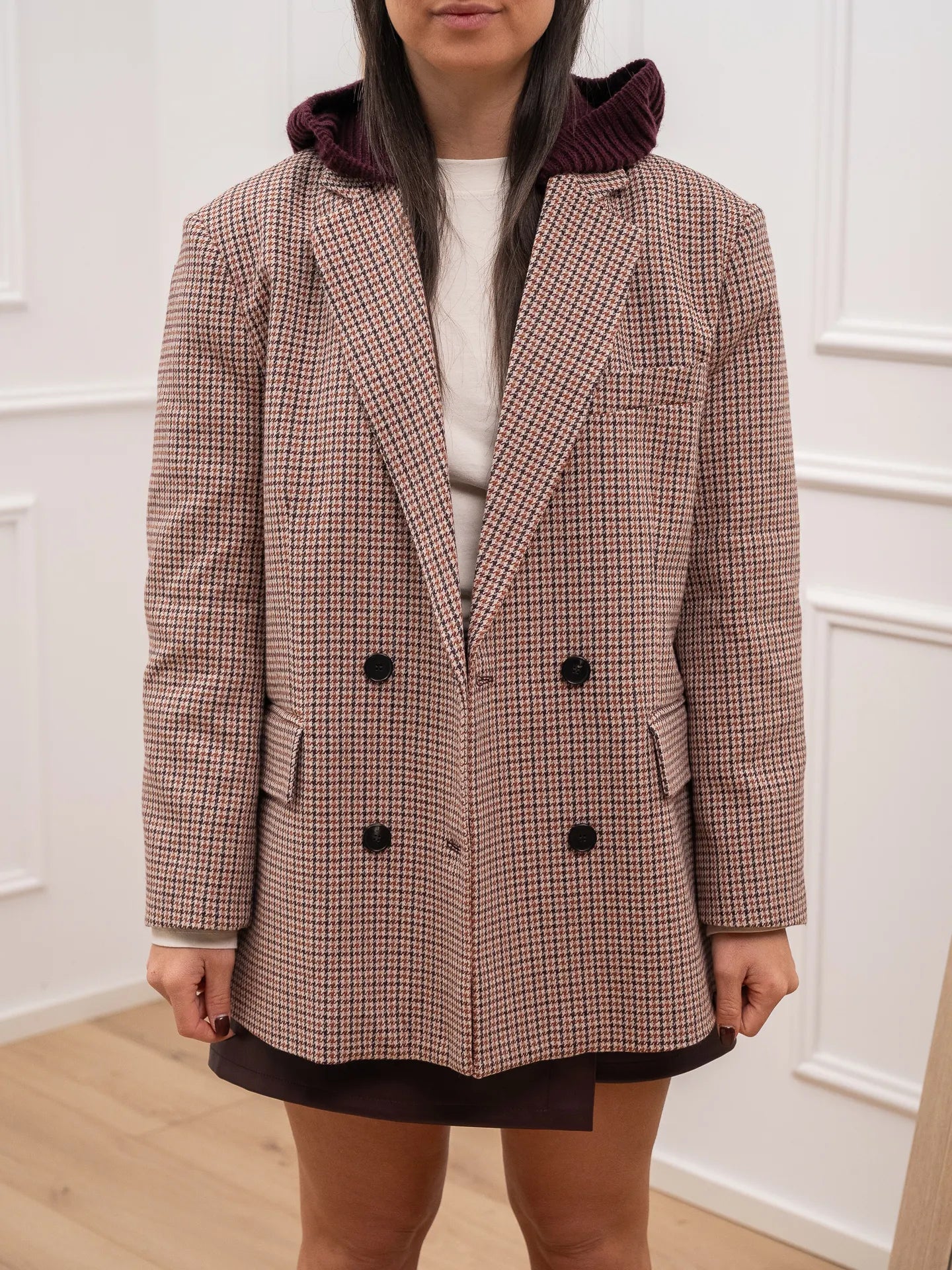 Giacca cappotto cappuccio bordeaux in misto lana - Vicolo