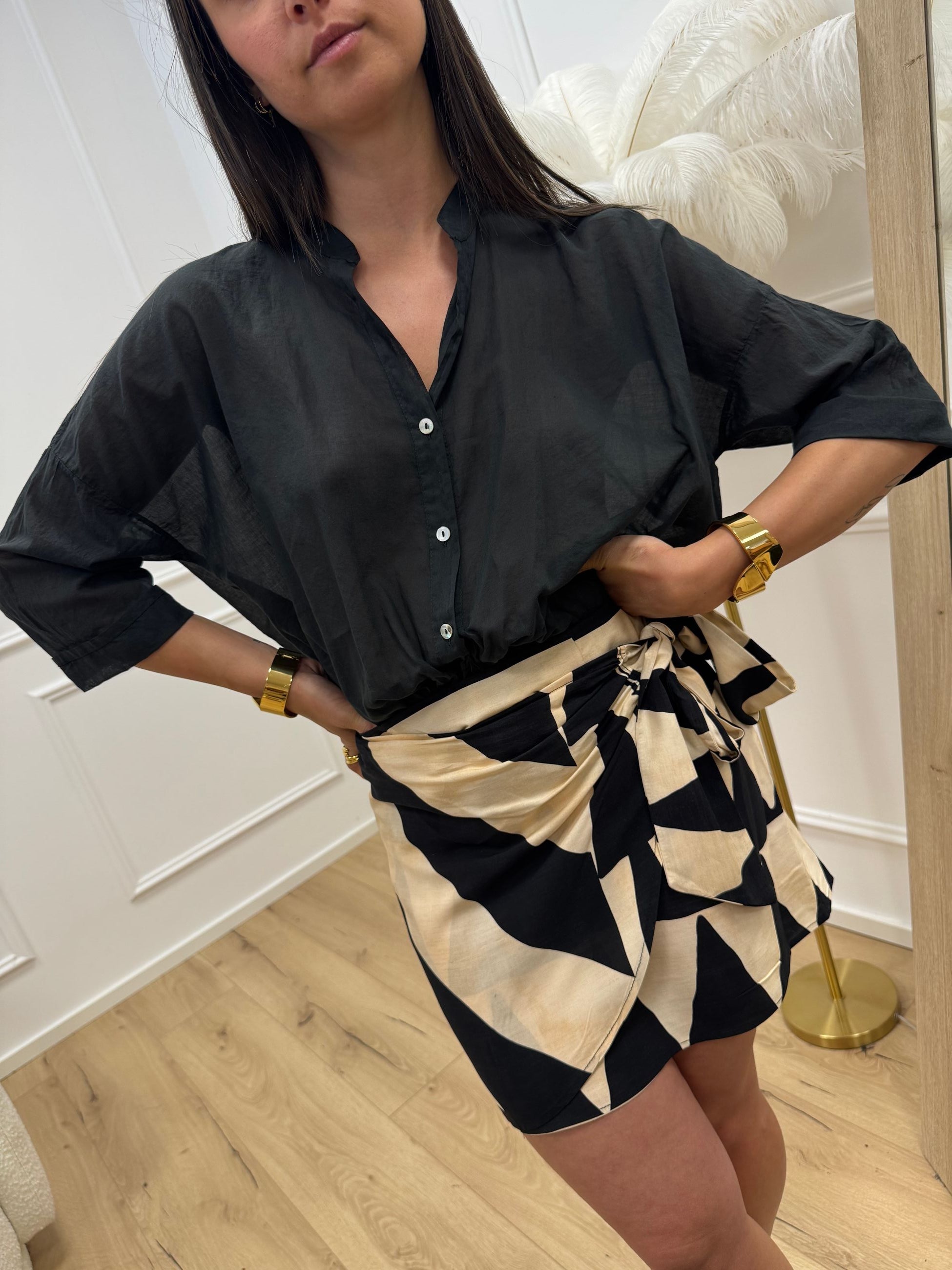 Camicia voile in mussola di cotone nero - HaveOne