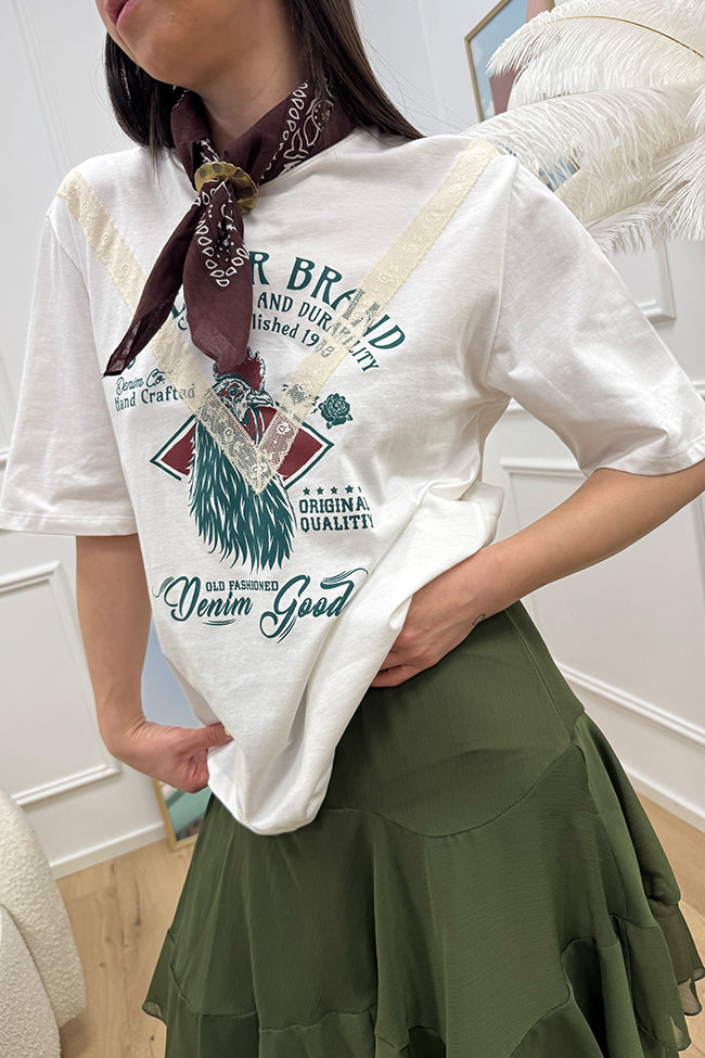 T shirt Rodeo bianca con bandana moro - Tensione In