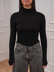 Maglia collo a cratere nera misto cashmere - HaveOne