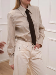 Camicia rigata burro e moka con cravatta - HaveOne