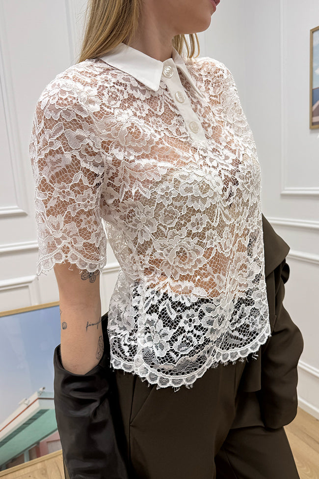 T shirt polo in pizzo bianca - HaveOne