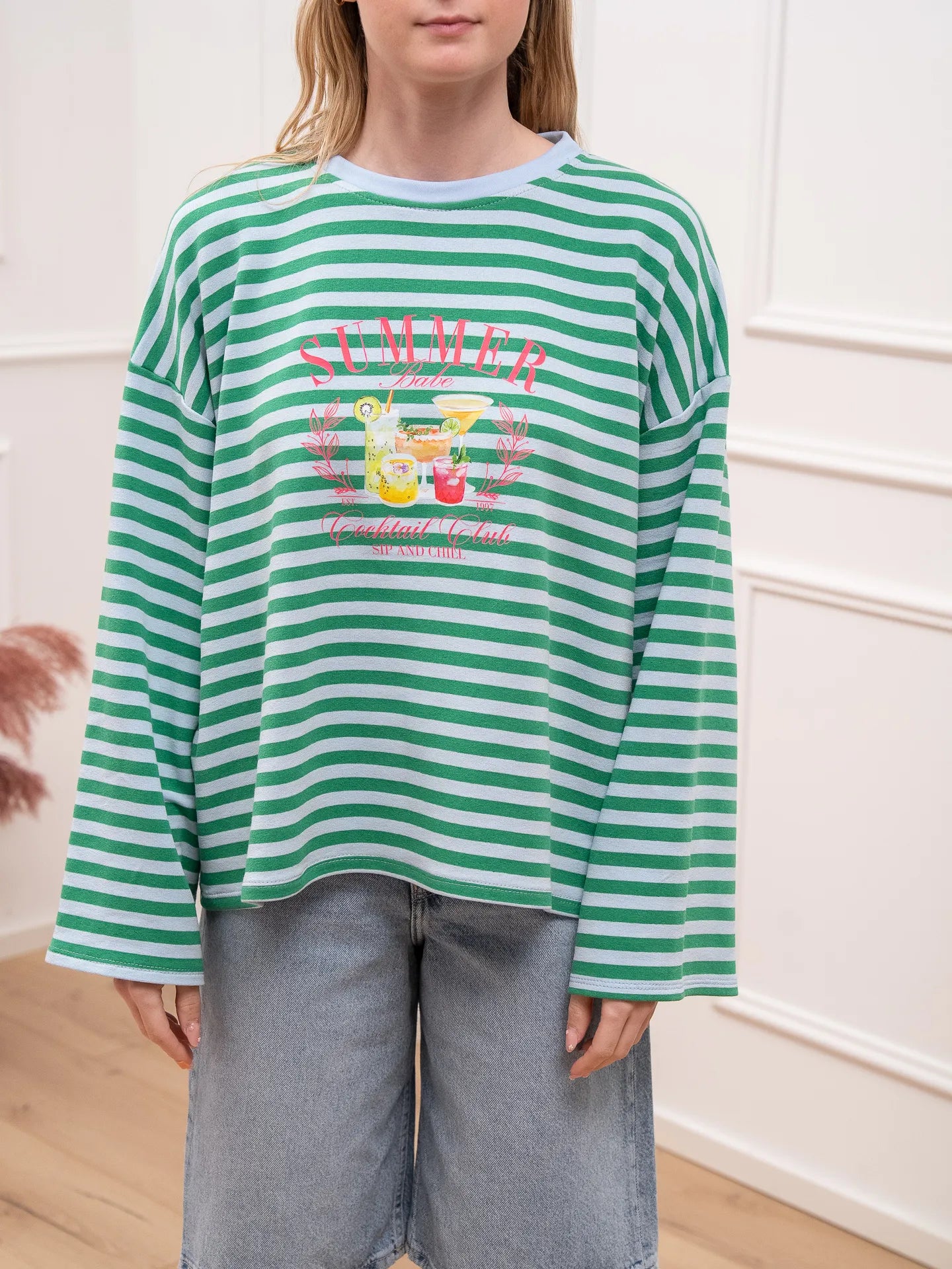 T shirt verde e azzurra Summer a manica lunga - Crispy