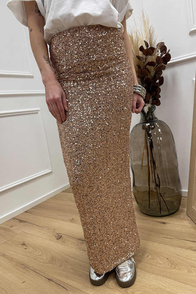 Gonna tubino in paillettes oro rosa - SoAllure