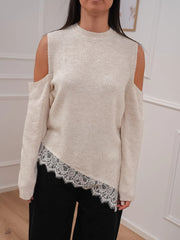 Maglia cut out panna con pizzo sul fondo - HaveOne