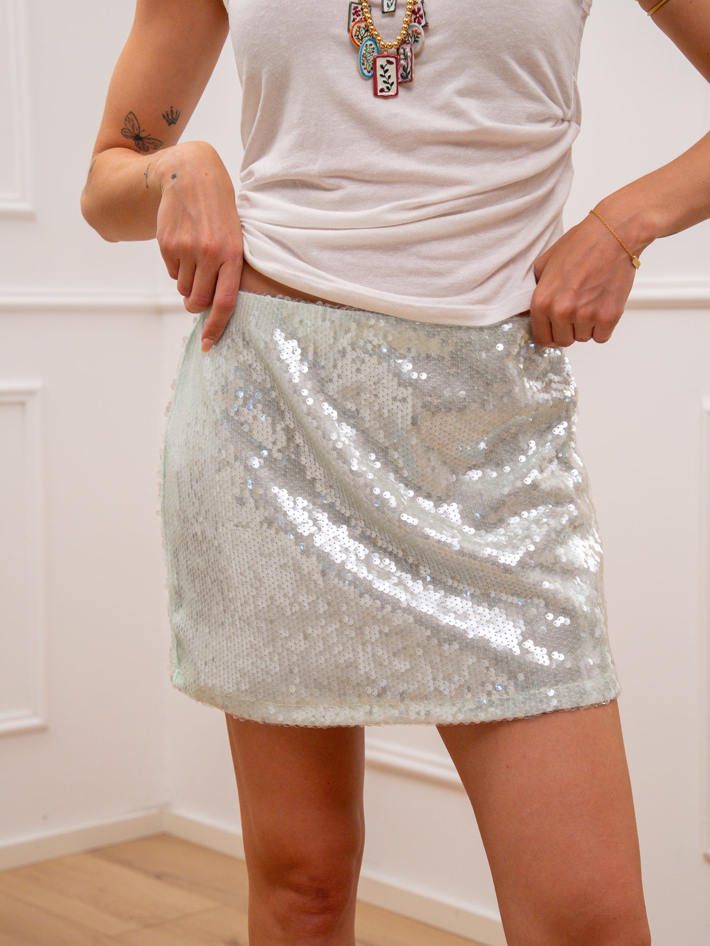 Gonna mini Shine in paillettes menta - Tensione In