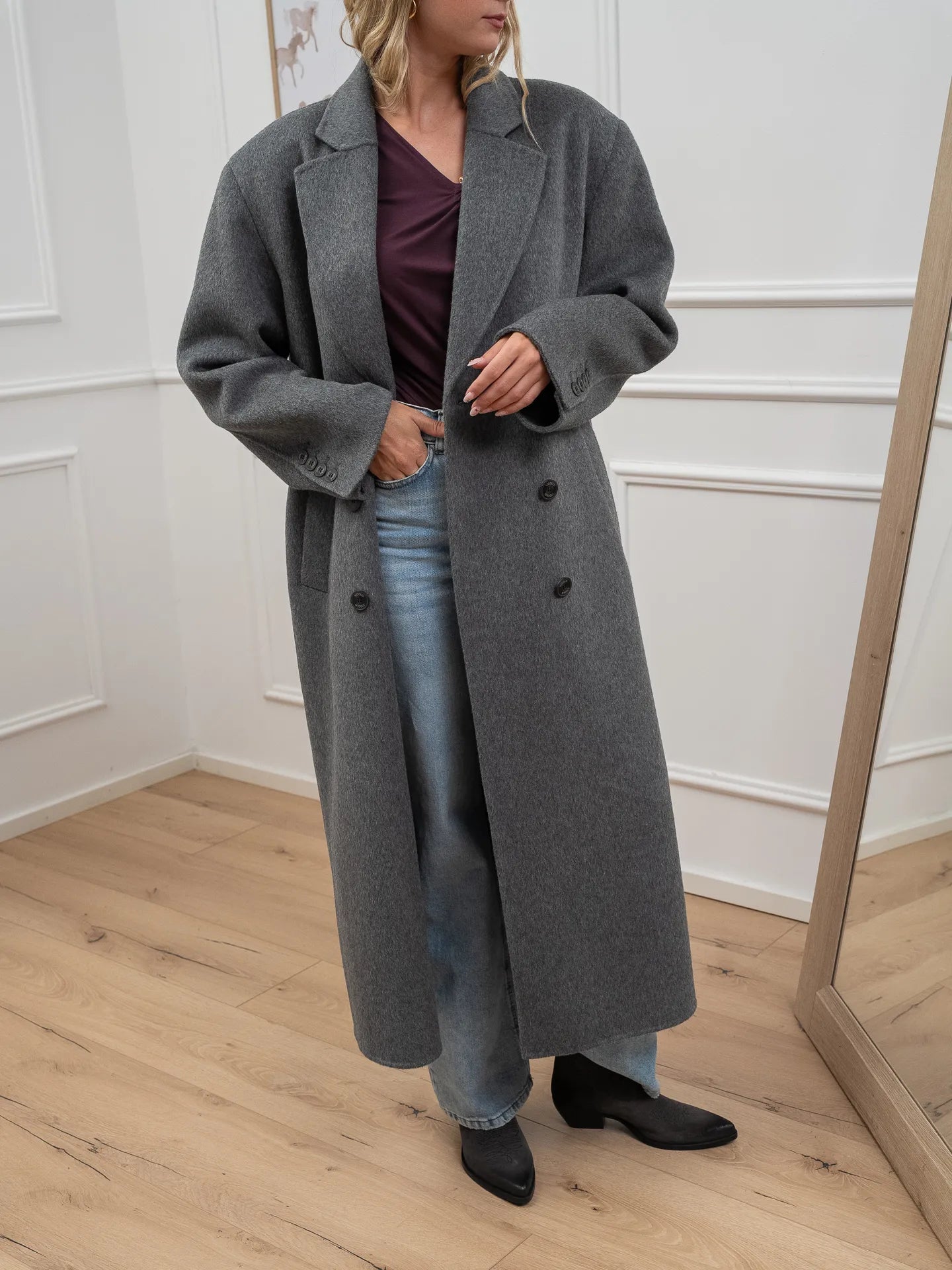 Cappotto lungo grigio mélange sei bottoni - Vicolo