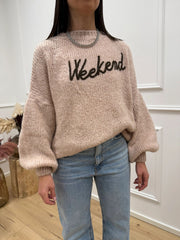 Maglia rosa ricamo "Weekend" - You Decide