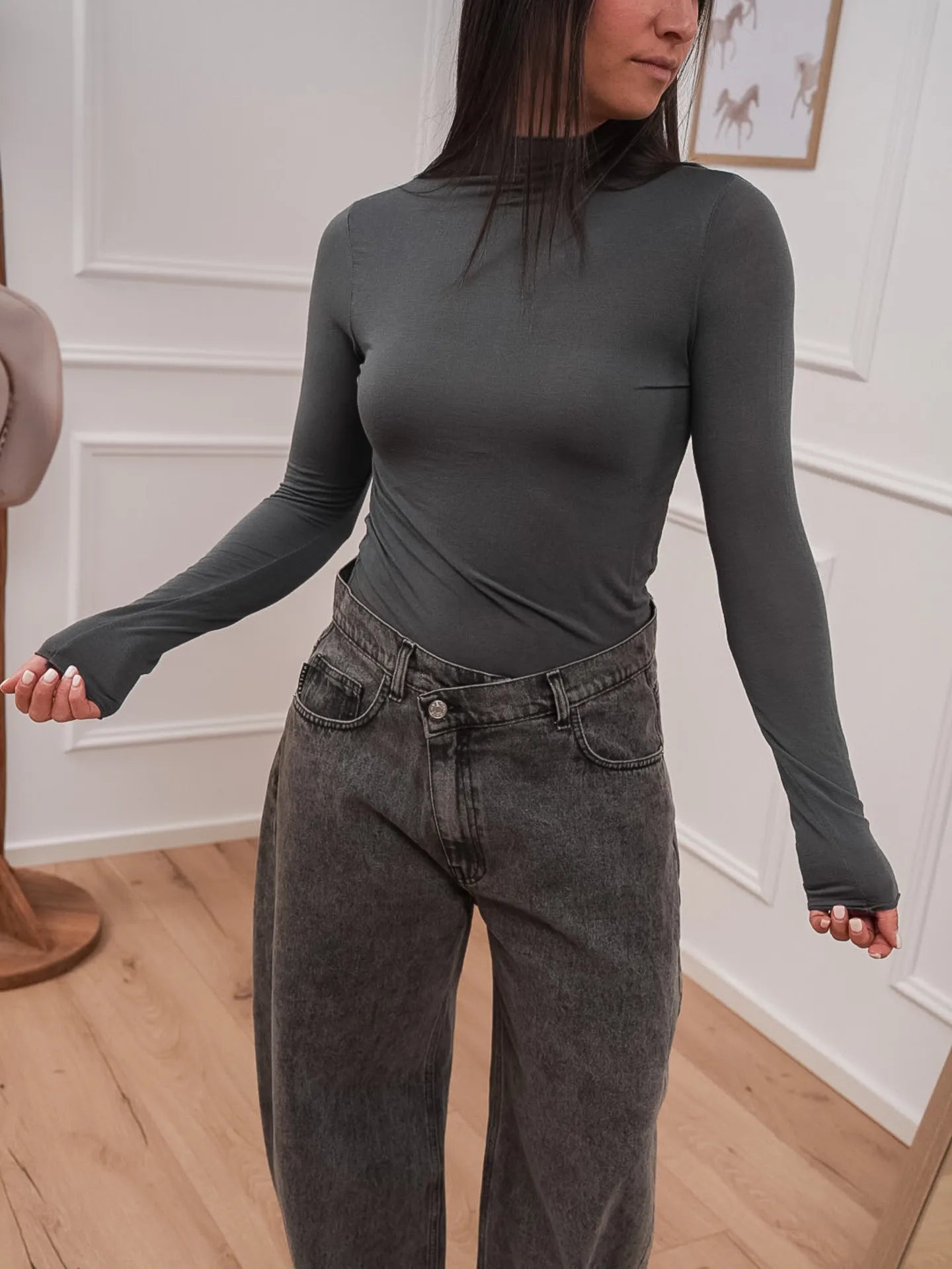 Maglia collo a cratere grigia misto cashmere - HaveOne
